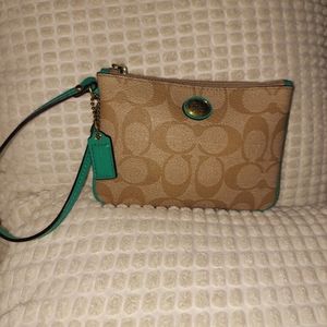 Coach Signature Canvas Light Khaki and Emerald